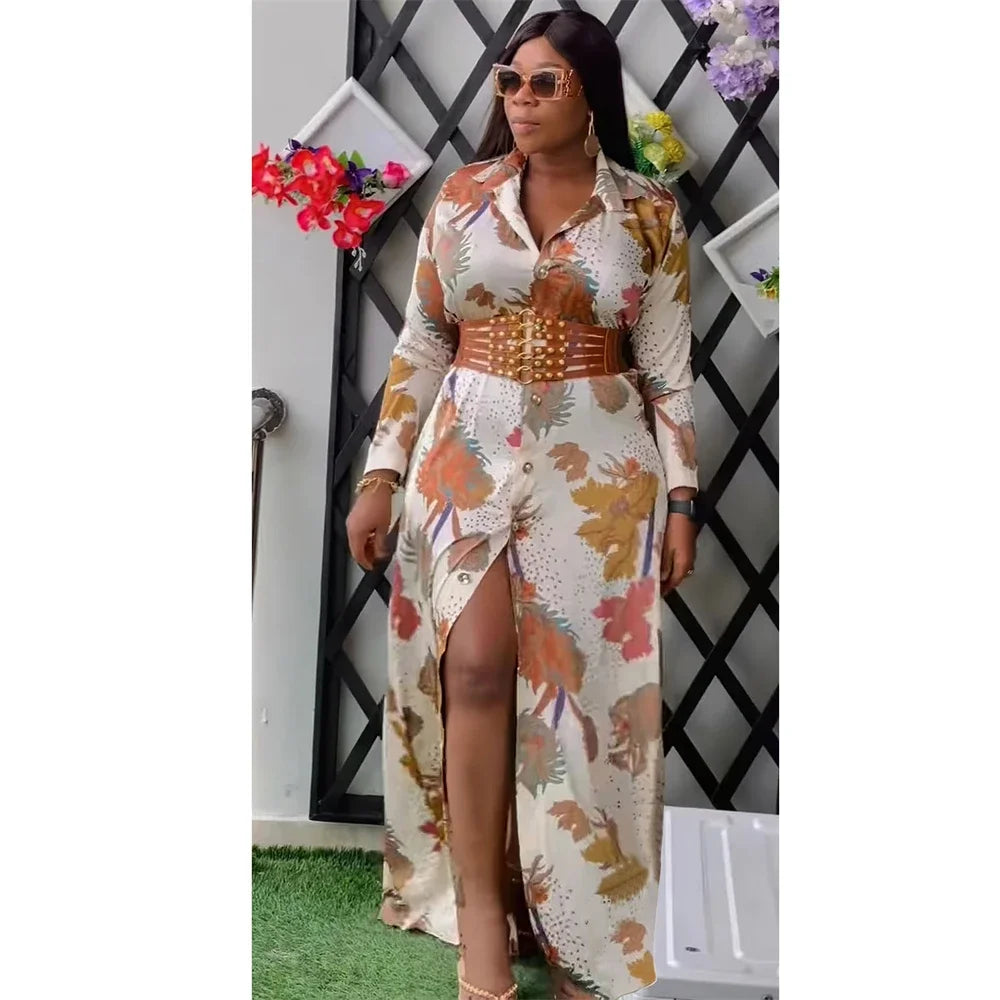 Maxy Dresses for Women Dashiki Print Floral Maxy Robe Dubai Turkey Muslim Abayas Party Gown Boho Boubou Clothes