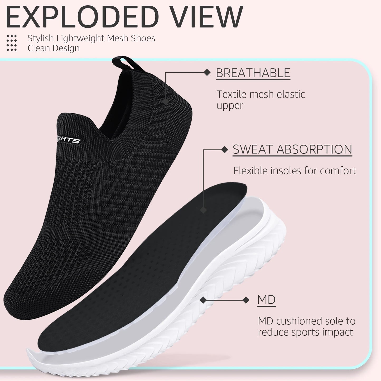 Maxy Women's Running Shoes Women's Lightweight Slip On Walking Running Shoes Athletic Sneakers