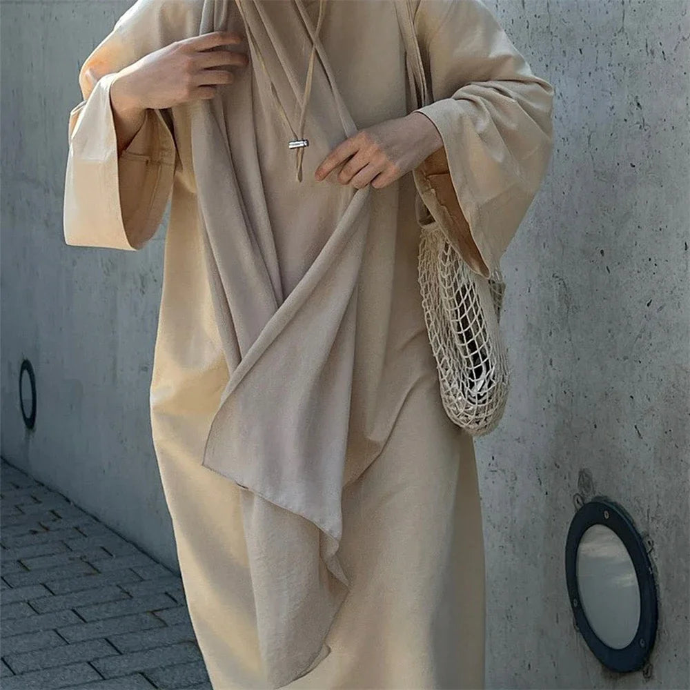Maxy Closed Abaya Sweatshirt Muslim Dress Plain Casual Abayas for Women Dubai Traditional Turkey Islamic Clothing Kaftan Hijab Robe