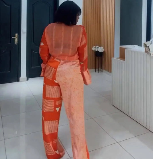 Maxy Flare Sleeve Two 2 Piece Pants Sets Women Vacation Outfits African Clothes for Woman Summer Kebaya Ankara Suit Plus Size