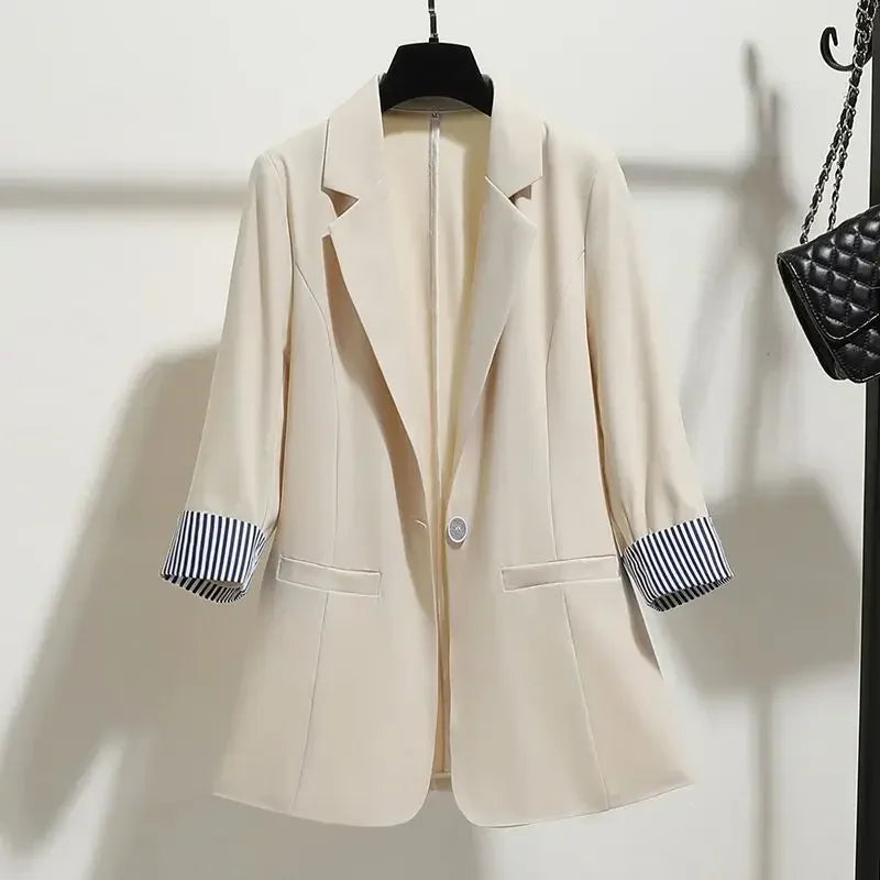 Maxy Korean Edition Thin Style Stylish and Elegant Commuting Three Quarter Women's Oversized Suit Coat New Spring and Summer