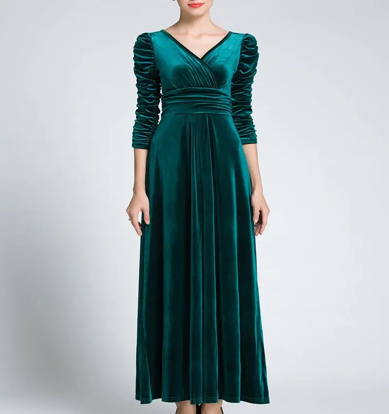 Maxy Women Clothing Plus Size Long Dress Velvet Autumn V-Neck  Evening Bridesmaid Party Prom Abayas Muslim kaftan African Maxy Dress