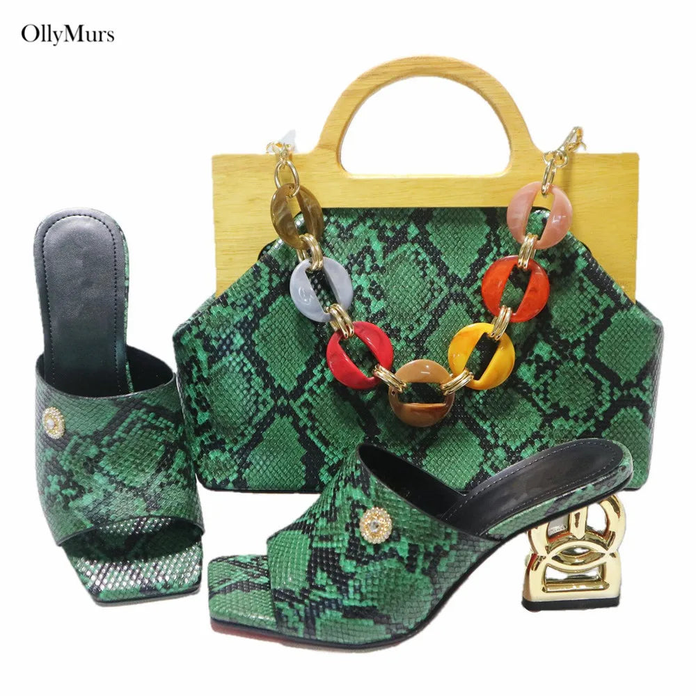 Maxy New Arrival Fashion High Heels 6.5CM Shoes and Bag Set for New Year Party Italian Style Classics Women Shoes and Bag Set