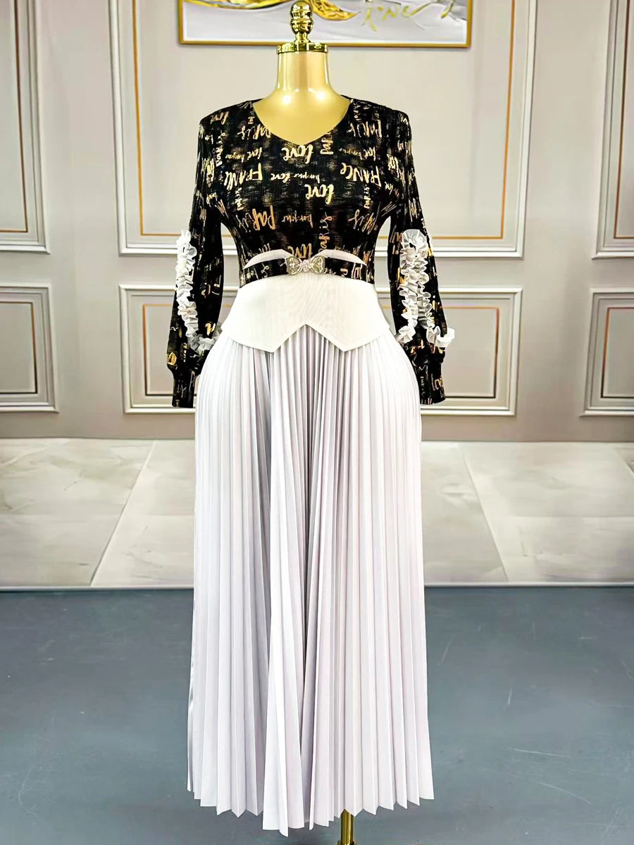 Maxy Women's Evening Gala Long Sleeve Dresses Plus Size Clothes Elegant Party Gowns Female Luxury Prom Miyake Pleated Dresses