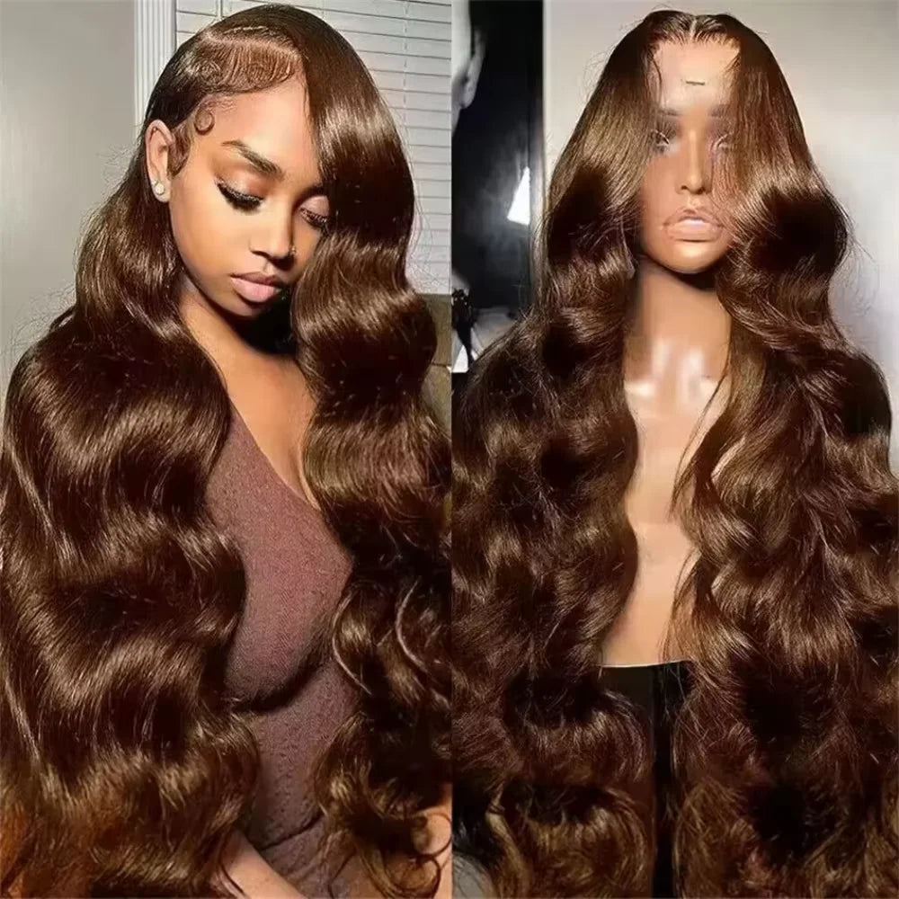 Maxy 36 38 inch Chocolate Brown 13x4 HD Lace Front Human Hair Wigs Peruvian Body Wave Glueless Lace Fontal Wig For Women Pre plucked