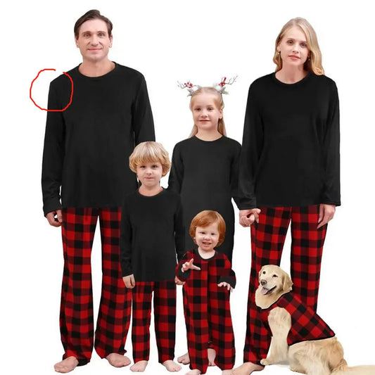 Maxy Family Matching Christmas Pajamas Loungewear Set Long Sleeve Solid Color T-Shirt Tops + Plaid Pants Holiday Sleepwear