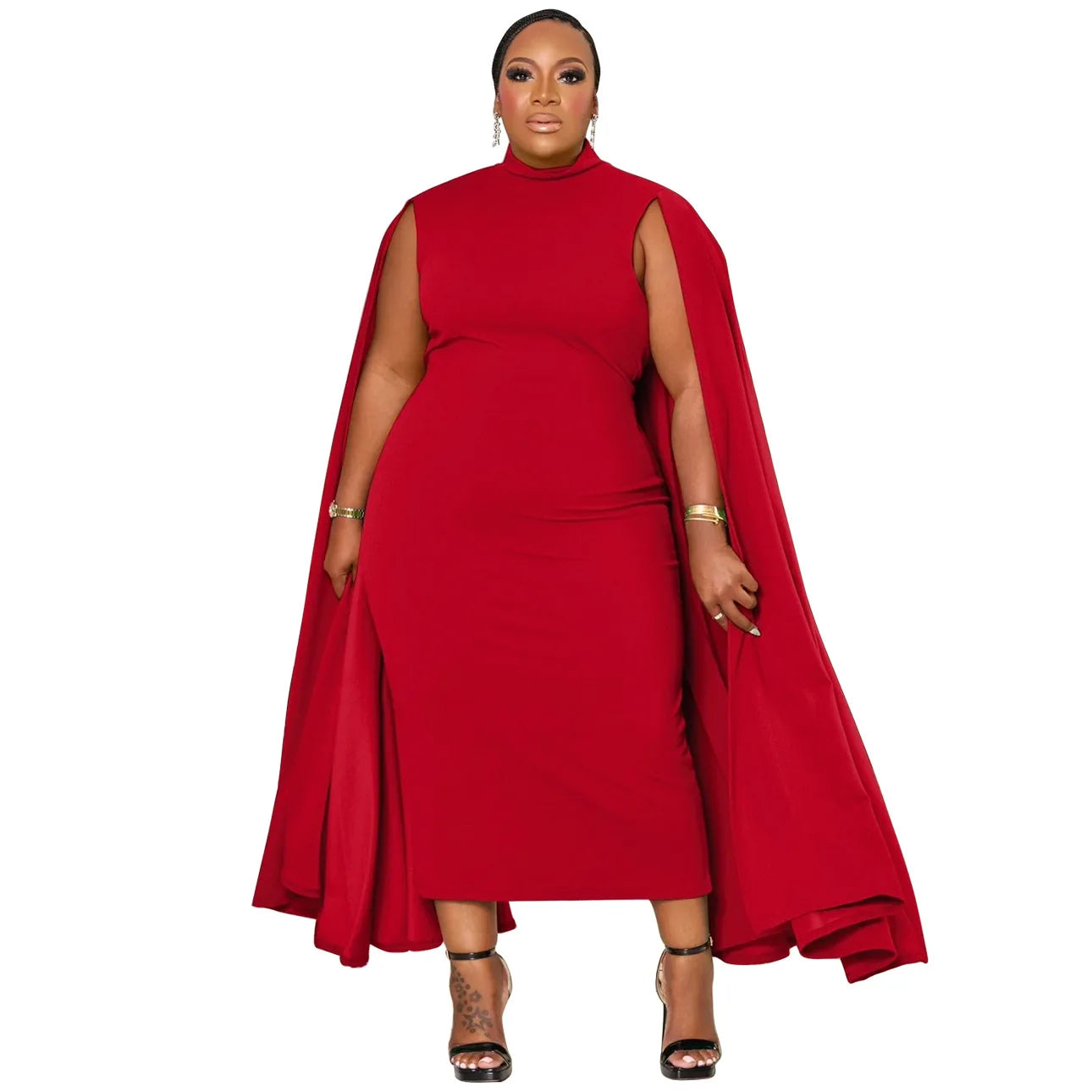 Maxy Plus Size Elegant Solid Women Dress Spring Long Cloak Sleeves Bodycon Party Dresses Oversized African Style Office Lady Vestidos