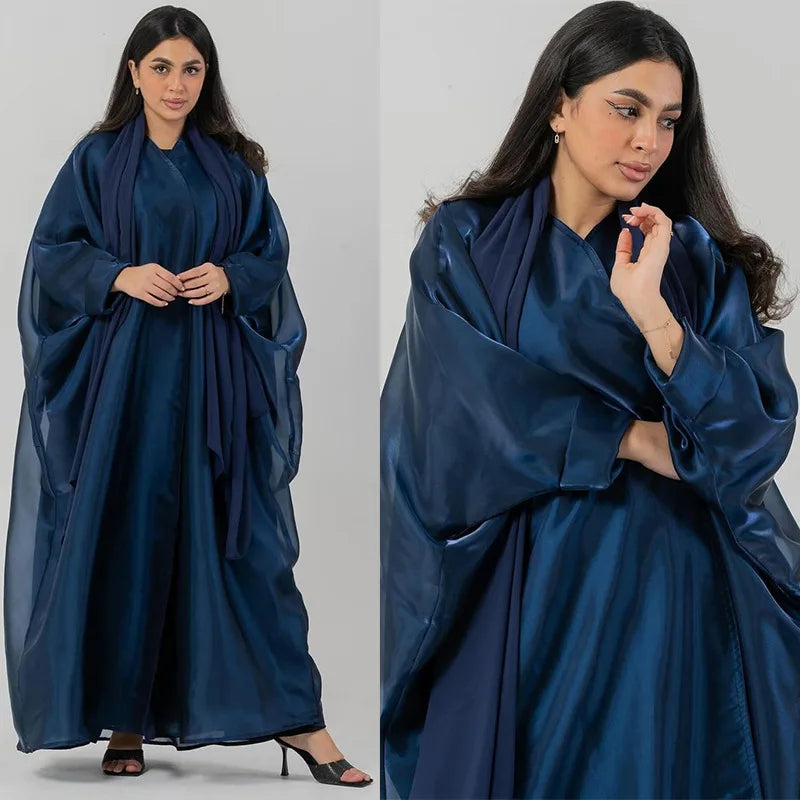 Maxy Fashion Cardigan Satin Abaya Muslim Dress Women Casual Abaya Dubai Solid Arab Open Ramadan Dresses Robe Turkey Caftan dress