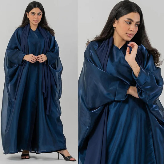 Maxy Fashion Cardigan Satin Abaya Muslim Dress Women Casual Abaya Dubai Solid Arab Open Ramadan Dresses Robe Turkey Caftan dress