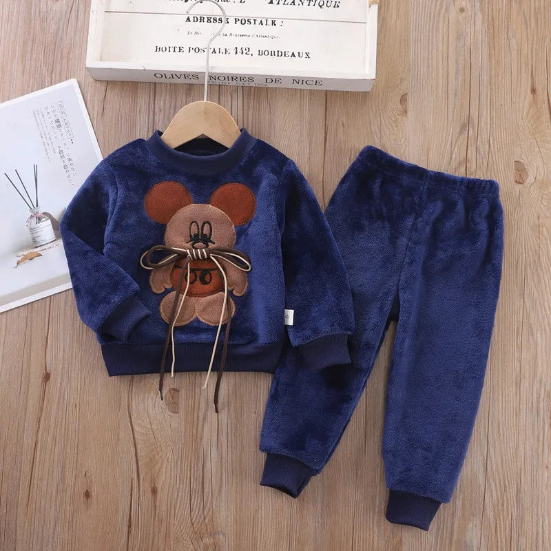 Maxy Children Toddler Set Cartoon Rabbit Pajamas Baby Boy Girl Flannel Warm Sleepwear Top+Pants 2pcs Autumn Winter Casual Clothes New
