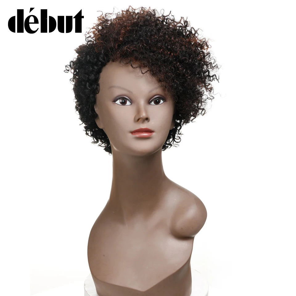 Maxy Debut Short Bob Wigs Cheap Kinky Curly Wigs for Black Women Brazilian Human Hair Wig Ombre Brown Color Remy Hair Extensions