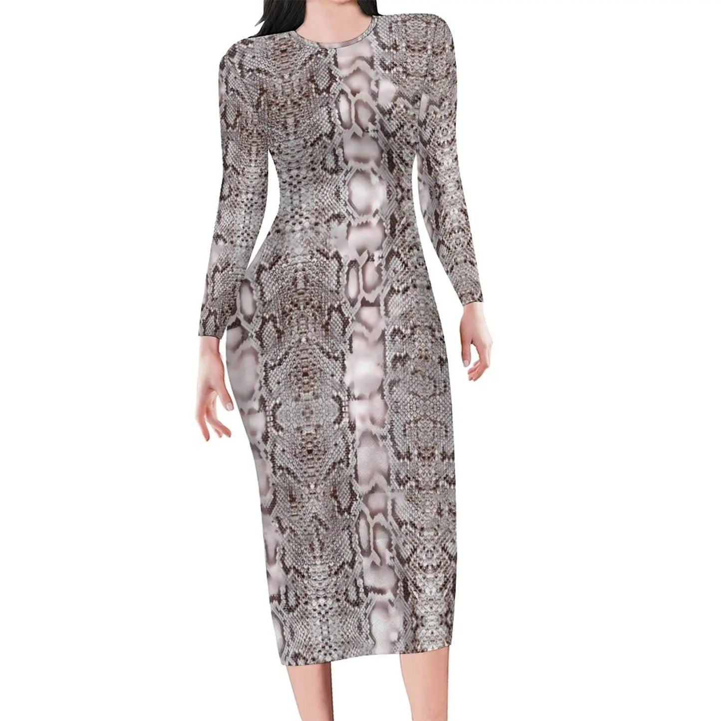 Amay Snakeskin Bodycon Dress Ladies Pink Snake Print Kawaii Dresses Autumn Long Sleeve Street Fashion Custom Dress Big Size 4XL 5XL