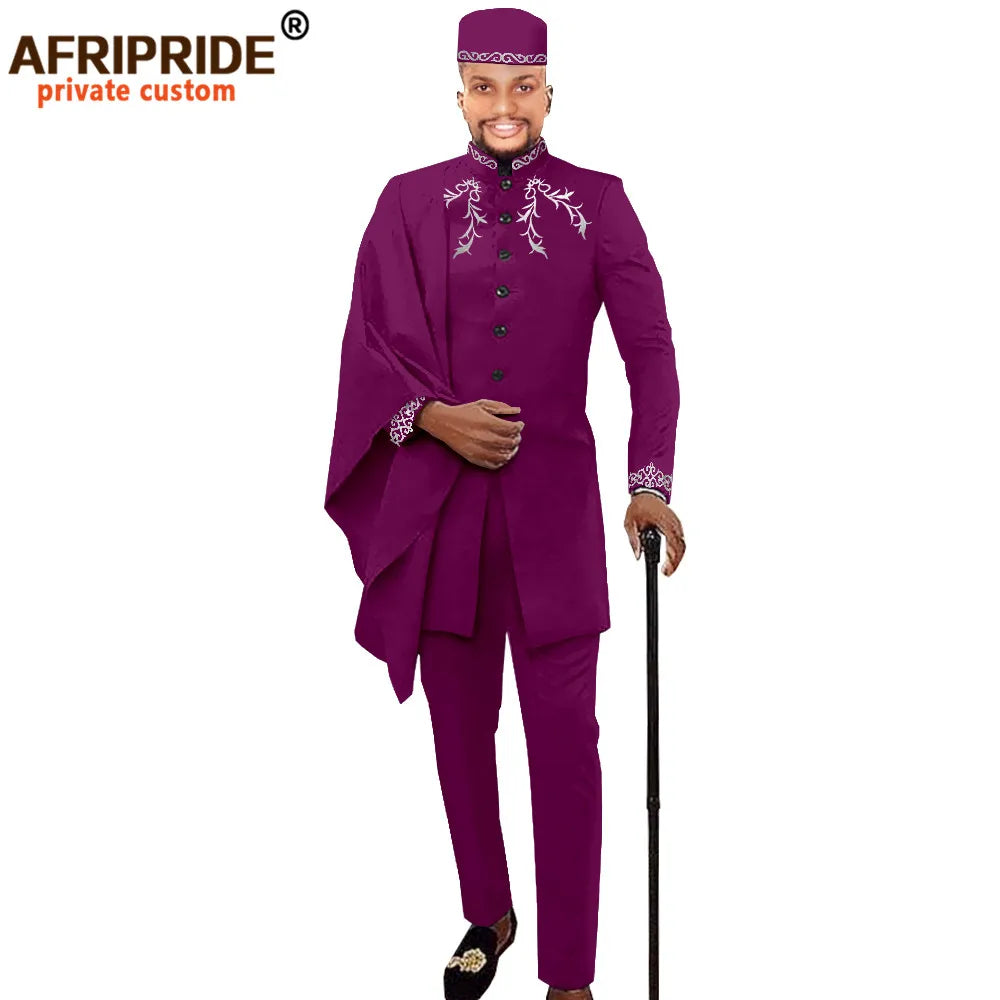Maxy Men Clothing for Party Wedding Dashiki Printed Coats Ankara Pants and Hat 3 Piece Set Tribal Suit Wax AFRIPRIDE A2016017