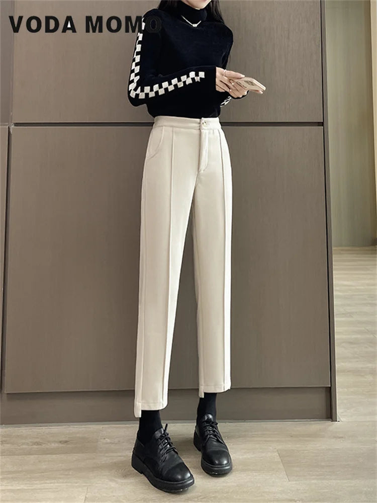 Maxy Korean New Casual Harun Loose Slim Thickened Smoke Pipe Suit Pants Wool Pants Autumn Winter Pants Commuting style Versatile