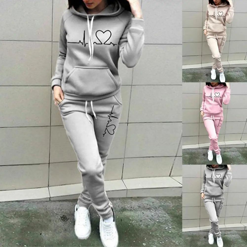 Maxy Women Sports Suit Pullover Elastic Waist Two-piece Set Soft Solid Color Lady Hoodie Suit Lady Tracksuit Wear Resistant