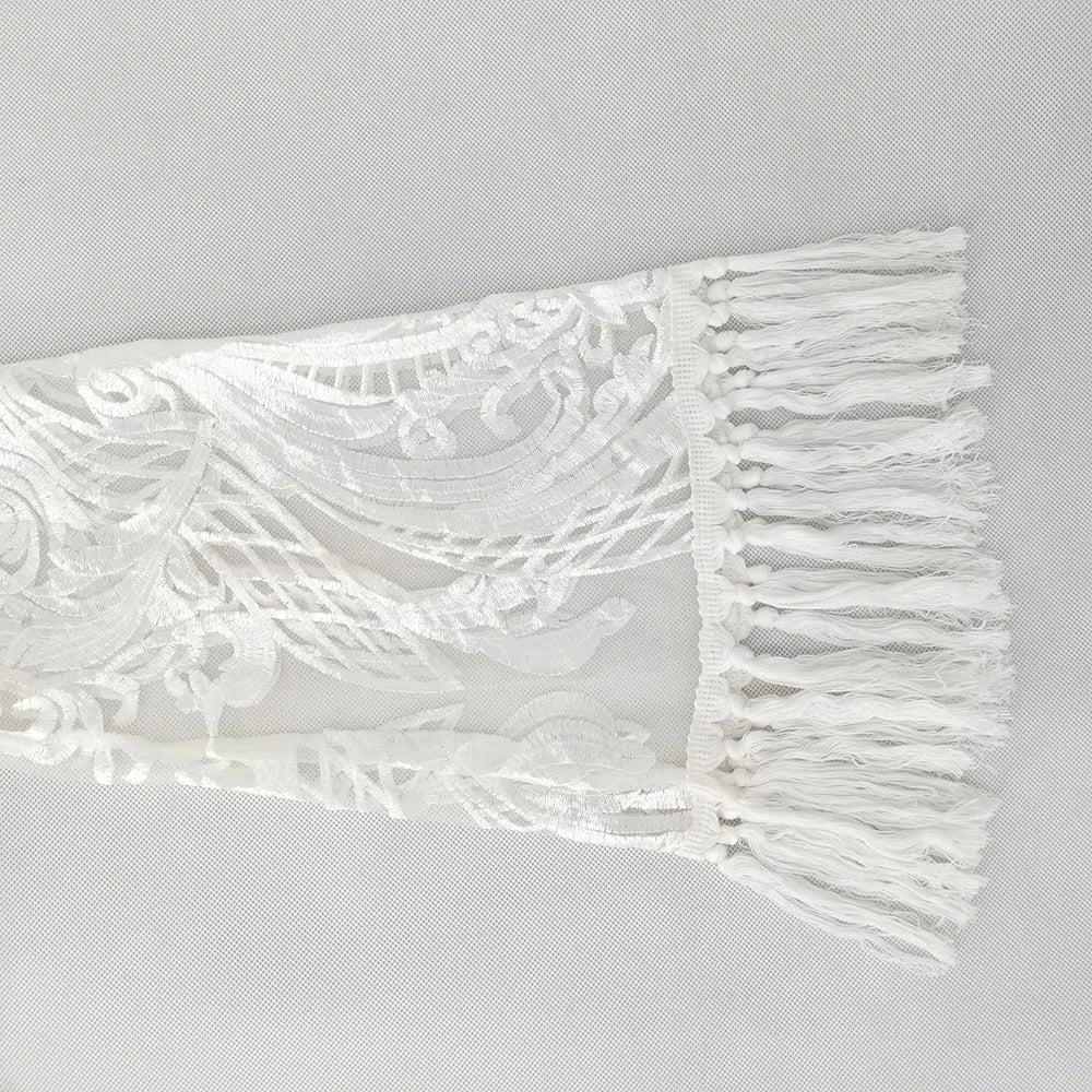 Maxy Summer Lace Embroidered Dress Women's Banquet Party Evening Dress Elegant Fringe Flared Sleeve Dress Women's Two Piece