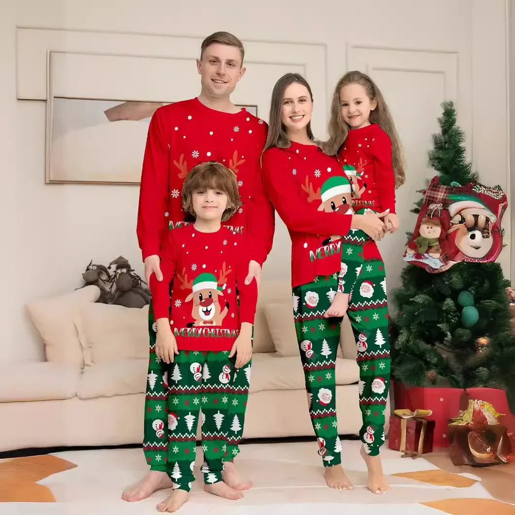 Christmas Family Matching Outfits Mom Dad Kids 2 Pieces Pajamas Set Baby Rompers Casual Loose Sleepwear Xmas Family Look Pyjamas