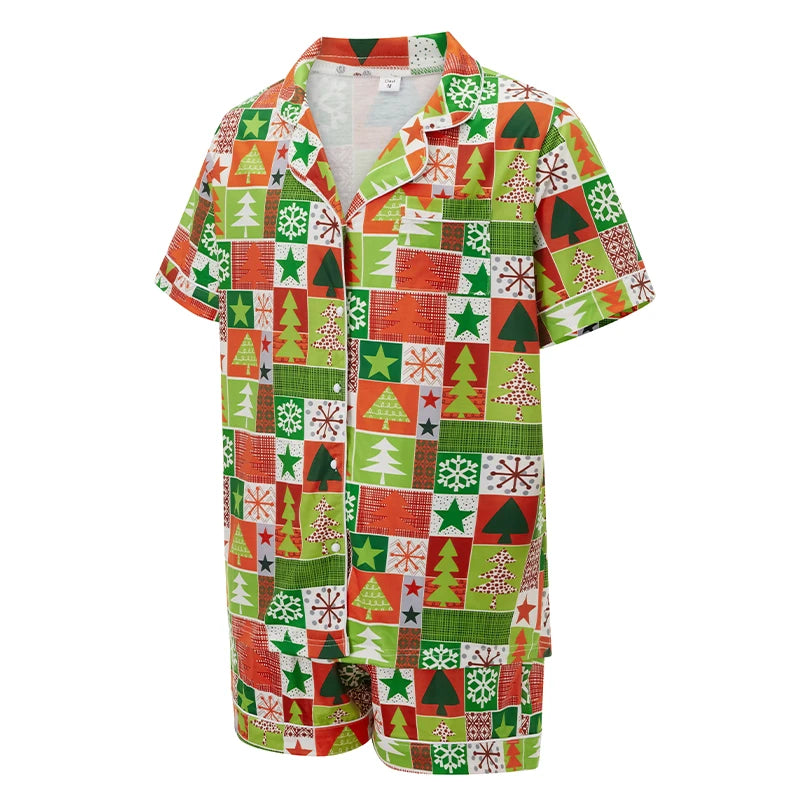 Maxy Christmas Family Pajamas Matching Set Christmas Tree Candy Print Tops and Drawstring Shorts Sleepwear