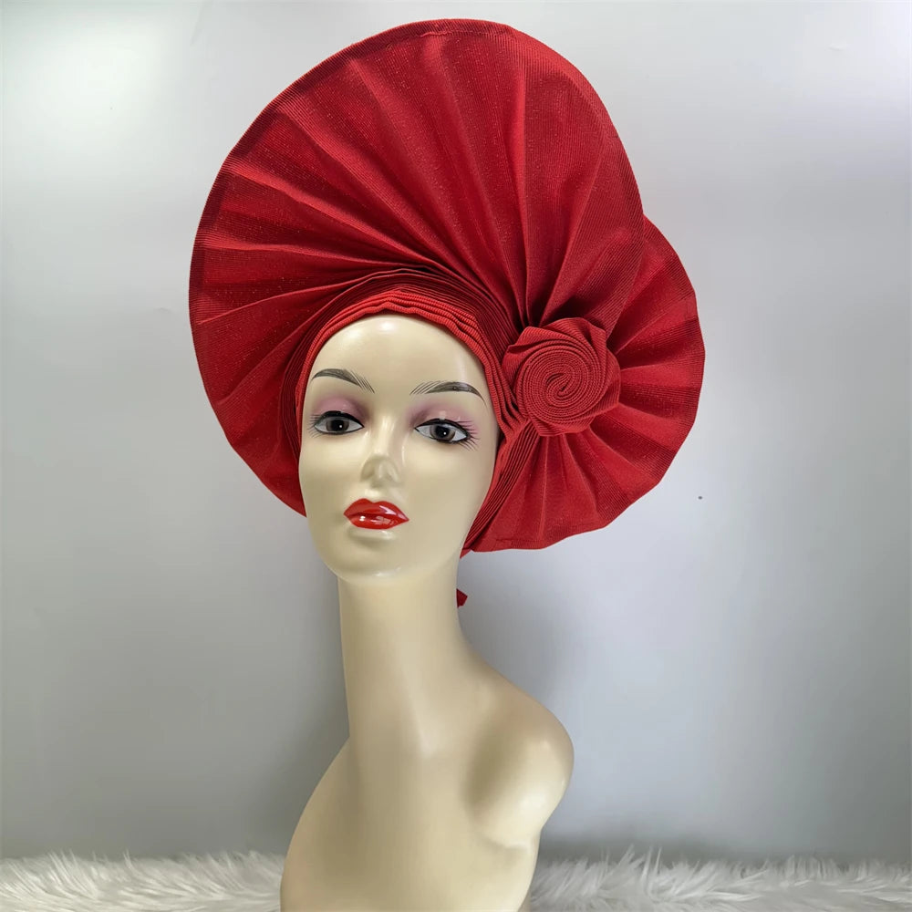Amay Head tie Luxury Gold Aso Oke Gele Auto Gele Aso Ebi Head tie Turban Cap Women Head Wear