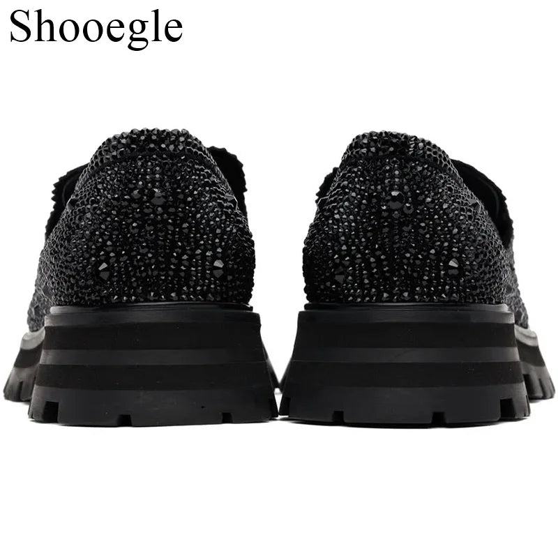 Visco High Quality Black Slip on Loafers British Style Rhinestone Men Casual Shoes Wedding Party Business Dress Shoes