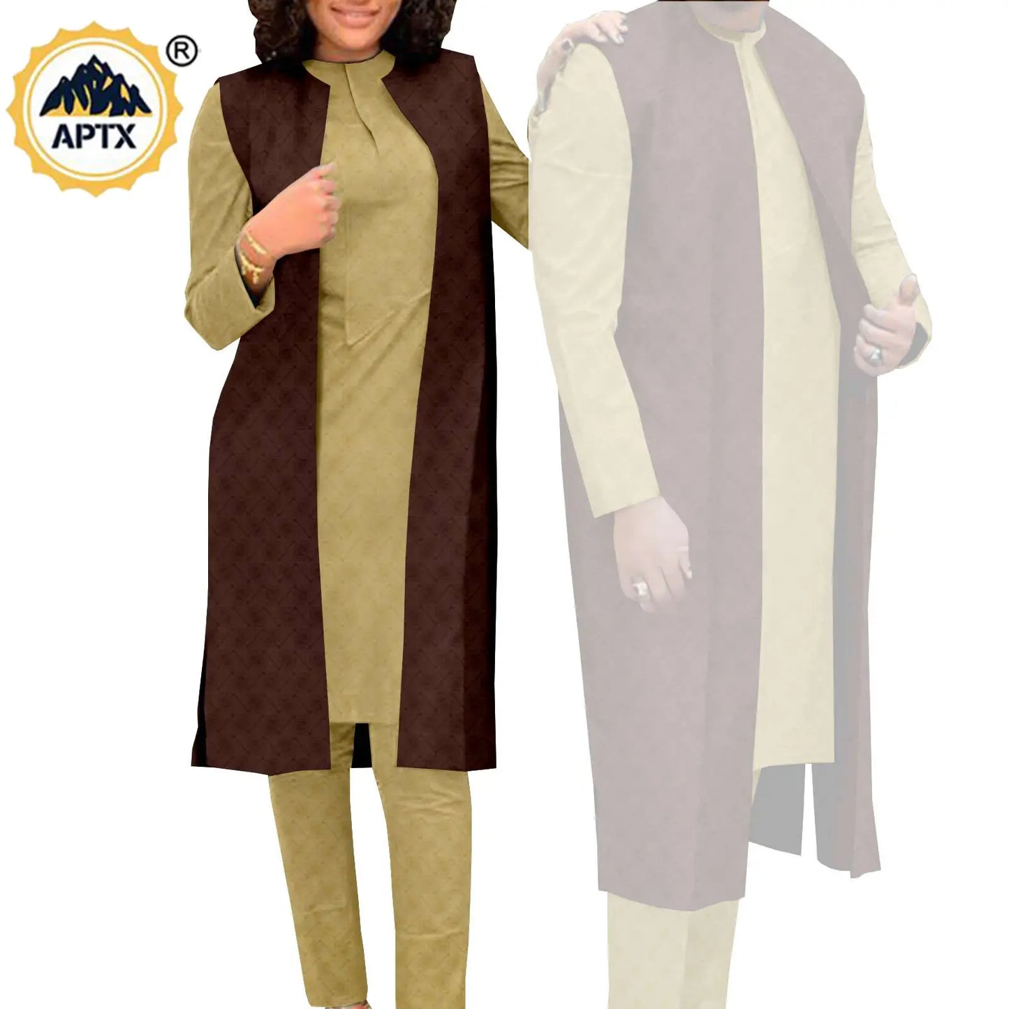 Amay Couples Clothes Bazin Riche Women Outfits 3 Pieces Sets Match Men Jacquard Shirt and Pants and Vest Jackets Sets Y22C029