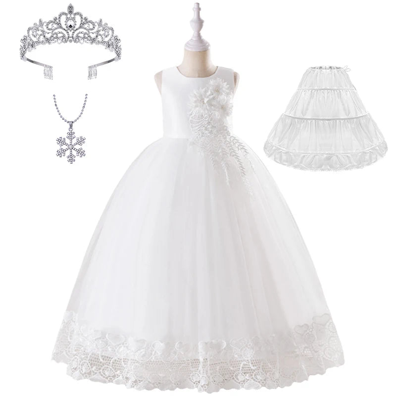 Maxy Luxury Little Girls First Communion Party Dresses Flower Girl Weddings Elegant Dresses for Girls White Evening Children Clothing