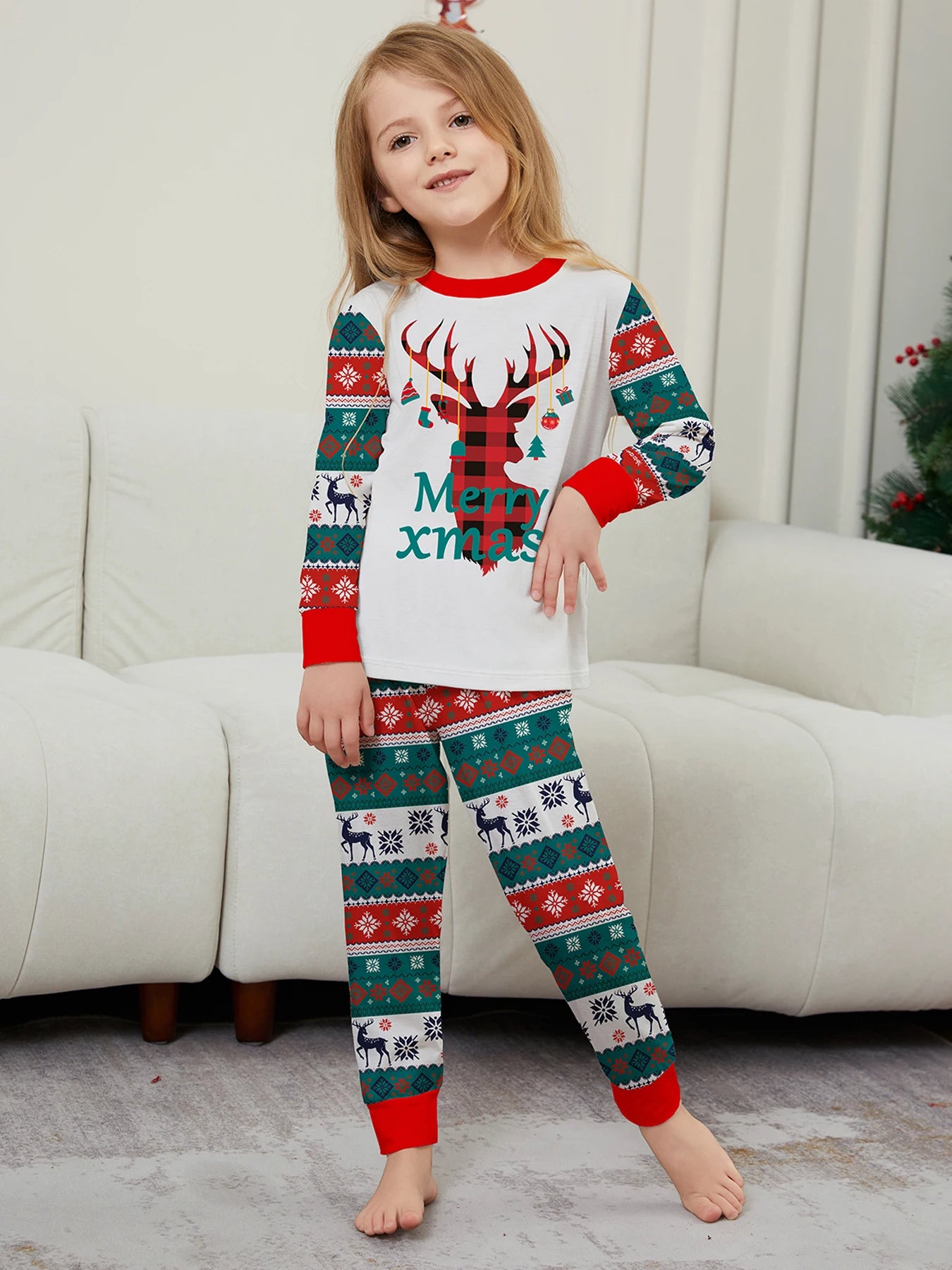 New Costumes Christmas Matching Pajamas Cartoon Print Mother Father Kids Cltohing Set Pyjamas Boys Girls Clothes Family Look Pjs