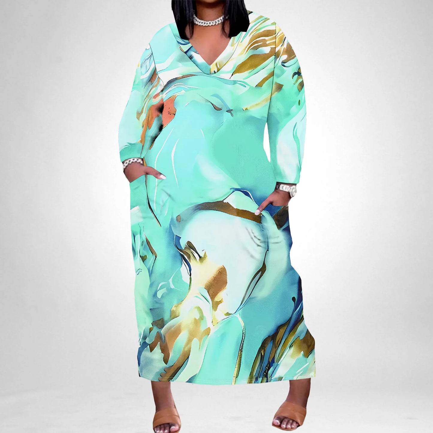 Maxy Plus Size Long Dress Sexy Outfits for Women Printed Loose Cute Dress