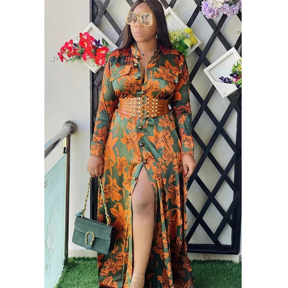 Maxy Dresses for Women Dashiki Print Floral Maxy Robe Dubai Turkey Muslim Abayas Party Gown Boho Boubou Clothes