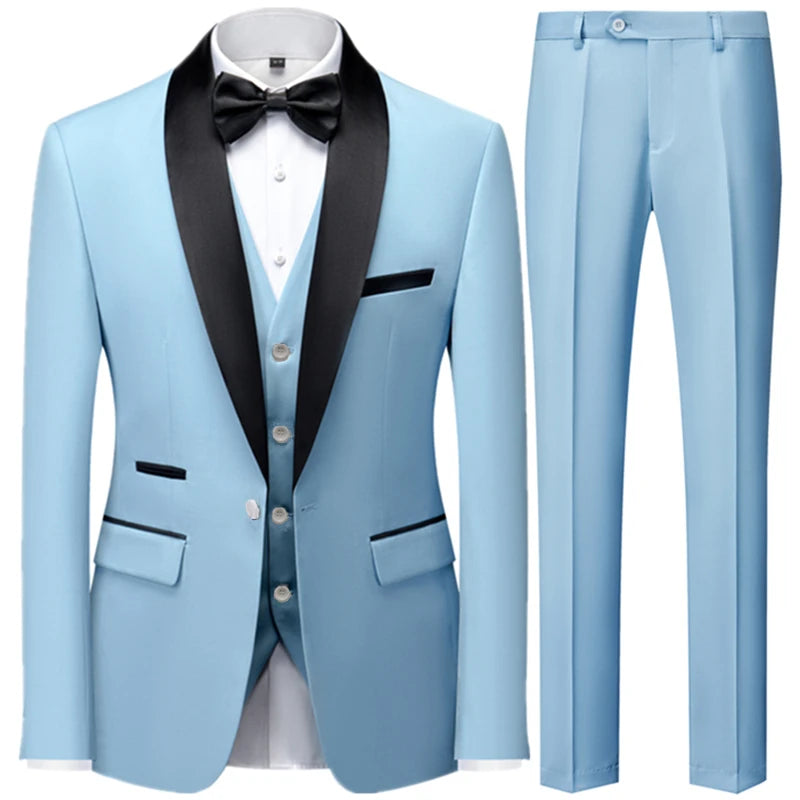 Visco Men's British Style Slim Suit 3 Piece Set Jacket Vest Pants / Male Business Gentleman High End Custom Dress Blazers Coat  S-6XL