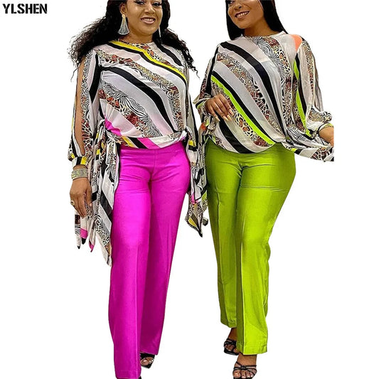 Maxy Two Piece Set Women Tracksuit Fall Clothes African Dresses for Women Party Irregular Tops Pants Suits Outfits Plus Size