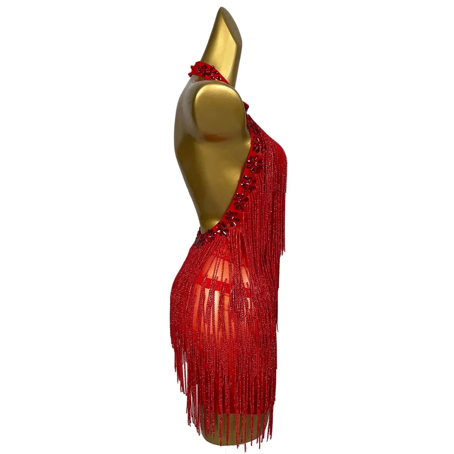 Maxy Fashion Party Prom Red Gown Birthday Party Celebrate Short Dress Women Sparkly Rhinestone Chain Backless Dress Singer Show Wear