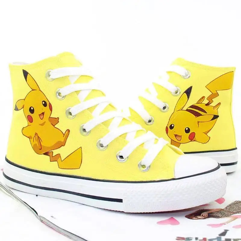 Maxy Pikachu Hot selling high top canvas shoes for women men's plus size cute student white sports shoes couple black casual shoes