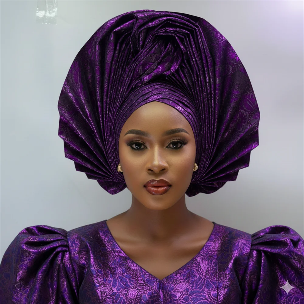 Maxy Head tie Luxury Gold Gele Aso Ebi Already Made Head tie Turban Cap Women's Head Wear