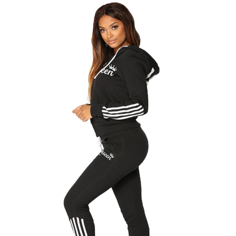 Maxy Fashion Casual Sweatsuits for Women Two Piece Set Tracksuit Jogging Suit Zipper Long Hoodies Running Sportswear High Street Pant