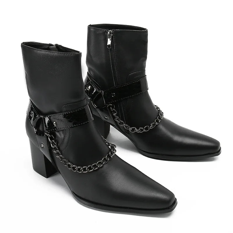 Maxy New pointed leather boots, high top workwear boots, British style enhanced high top men's boots, cowboy boots