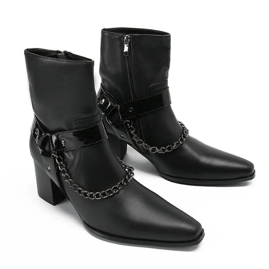 Maxy New pointed leather boots, high top workwear boots, British style enhanced high top men's boots, cowboy boots
