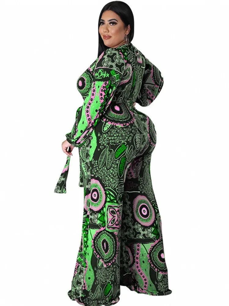 Maxy `1Plus Size Women Clothes Jumpsuit Spring Clothes Green Urban Leisure Bodysuit New Wide Leg