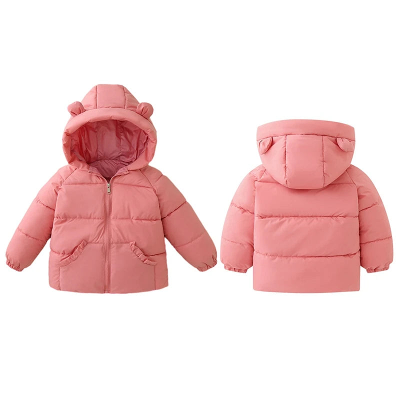 Maxy Cute Baby Girls Winter Clothes Kids Light Down Coats Ear Hoodie Autumn Girl Coat Jacket Toddler Children Clothing Outset 3-7T