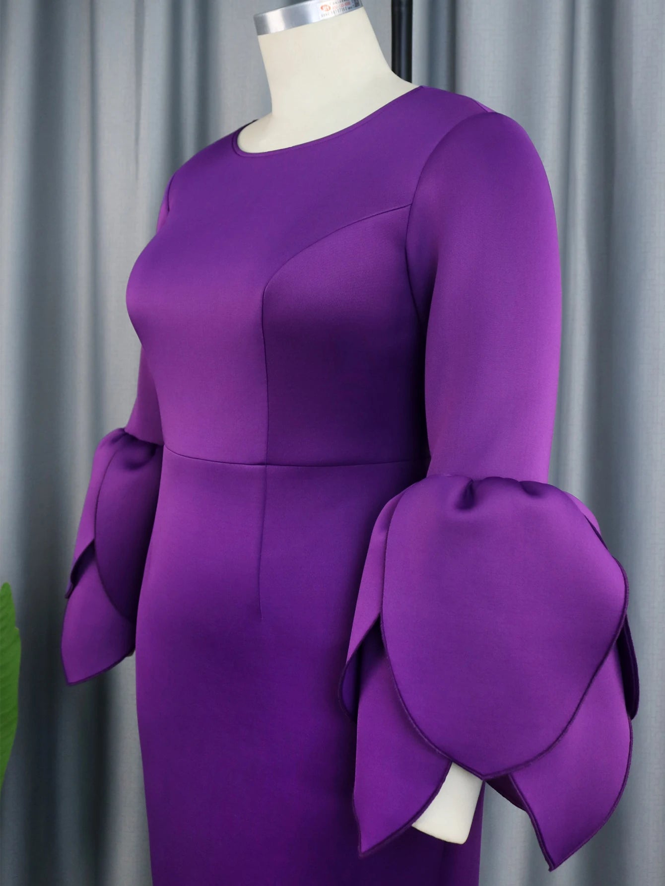Maxy Purple Midi Dresses for Women Plus Size O Neck Long Ruffles Sleeve Elegant Formal Occasion Birthday Wedding Guest Evening Gowns