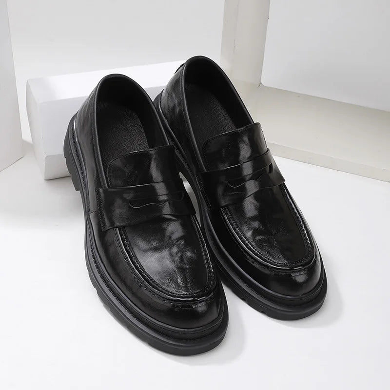 Visco CLAIAMI Luxury Hand-grabbed Calfskin Men Loafers Italian Heightening Four-season Shoes Men Business Casual Leather Shoes Zapatos