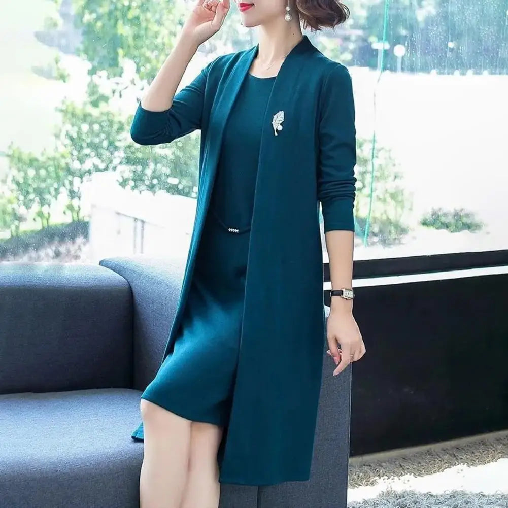 Middle-aged Mother Autumn Winter Women's Long dress Women's Clothing Vestidos Two-piece Suit Style Jacket Feast Dress