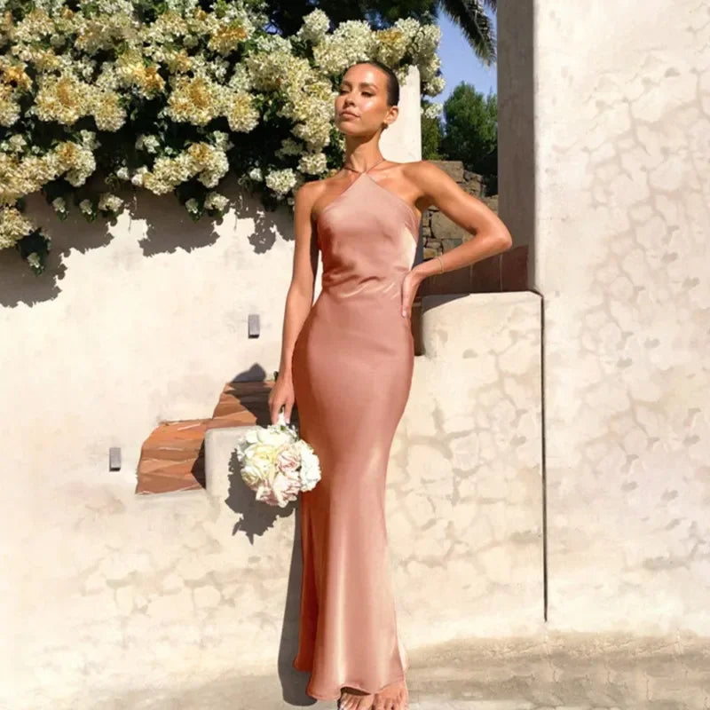 Maxy Women's Party Dresses Spring Summer New Sexy Solid Slim Sleeveless Backless Temperament Maxy Dresses For Women Robe Femme