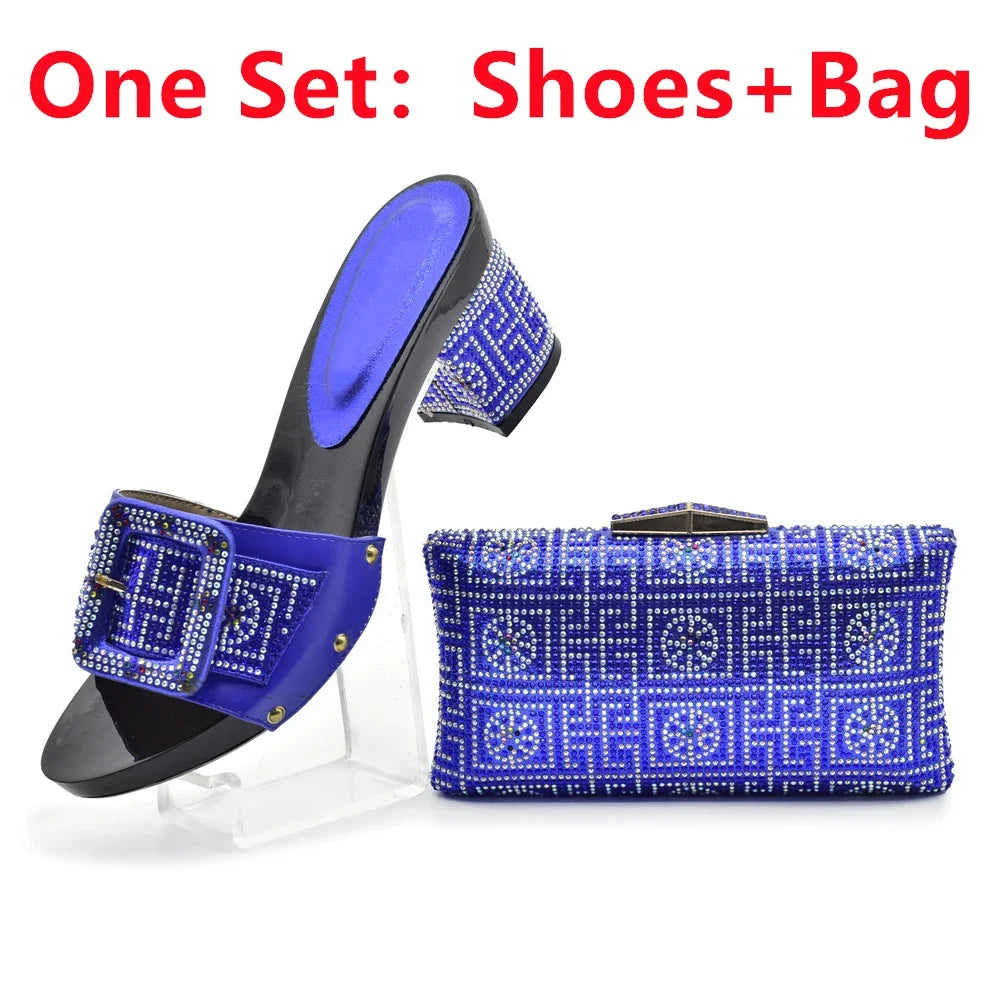 Maxy New Design Italian Matching Shoes and Bag Set Ladies Italian Shoes and Bag Set Decorated with Rhinestone Nigerian Women Pumps