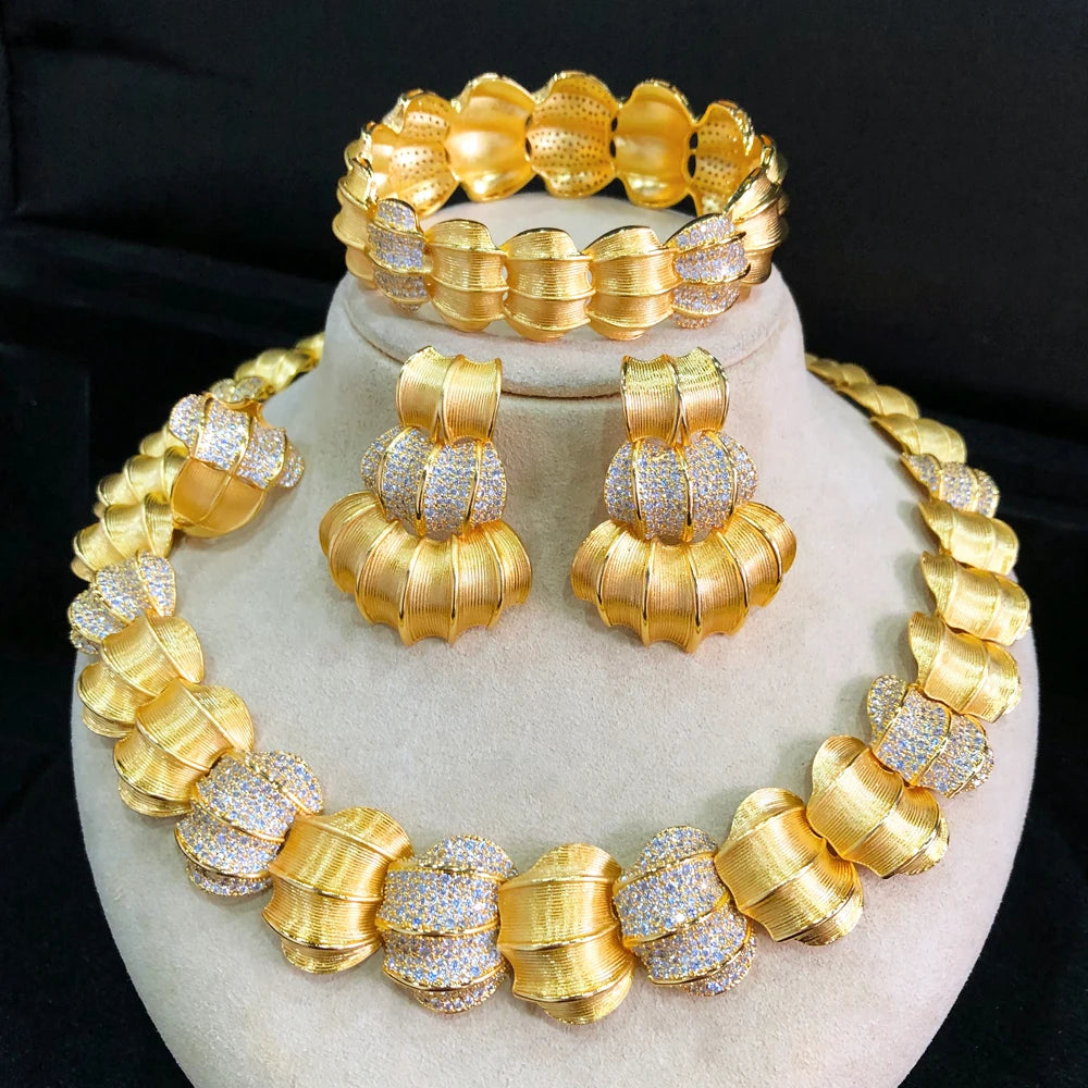 Maxy 4PC BIG Maple leaf Luxury African Jewelry Set For Women Wedding Party Naija Bride Necklace Dubai Bridal Dress Jewelry Set