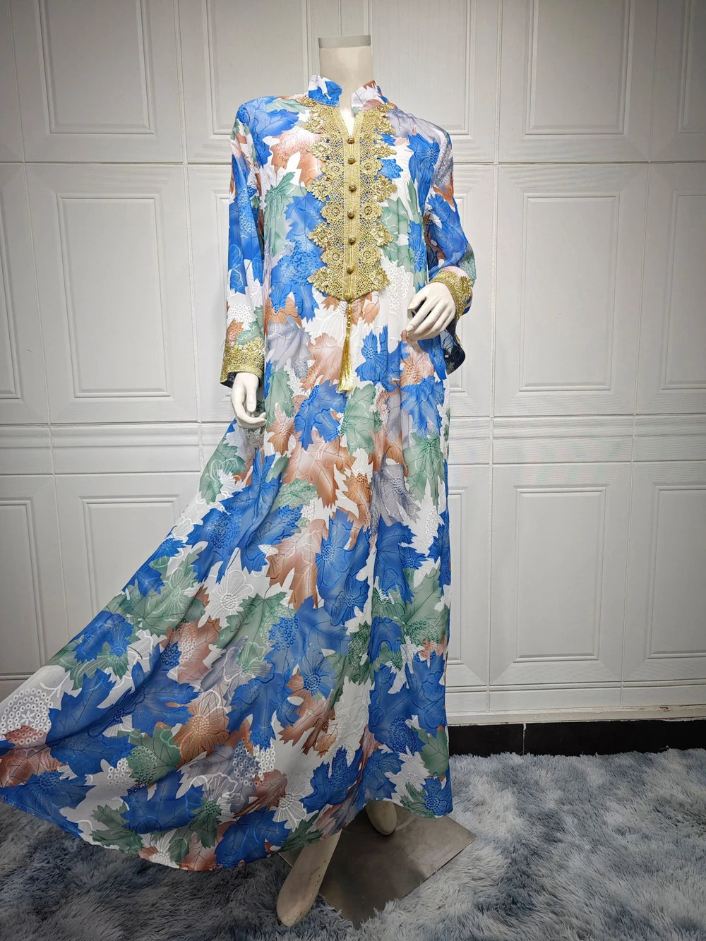 Maxy Double Layered Dress Foral Muslim Fashion Turkey Quality Women Dresses For Special Occasions Abaya Elegant Arabian Clothes