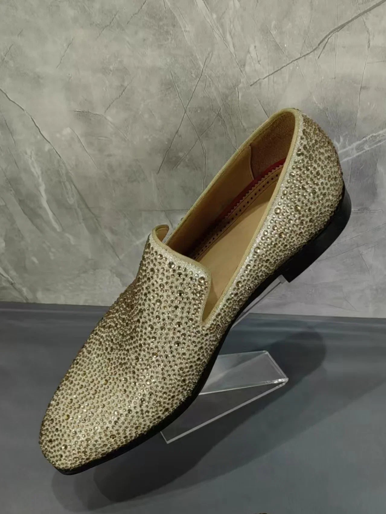 Visco New Square Toe Flat Slip-On Men's Casual Sports Shoes Rhinestones Street Punk Office Commuter Men Plus-Size Single Shoes