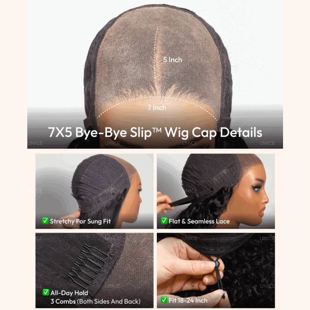 UNice Hair Water Wave Human Hair Wig With Drawstring Pre Cut Pre Bleached 7x5 & 13x4 HD Real Scalp Glueless Wigs 150% Density