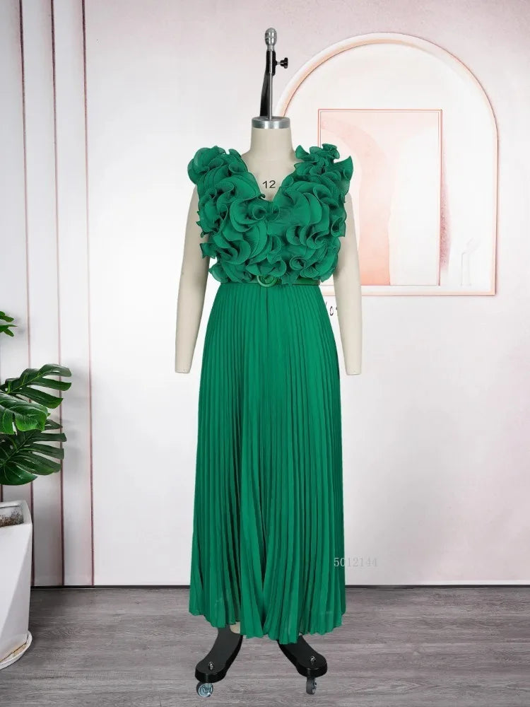 Amay Women Plus Size Clothes Luxury Wedding Party Maxy Fashion Dress Evening Gown Three-dimensional Ruffles Robe Dress