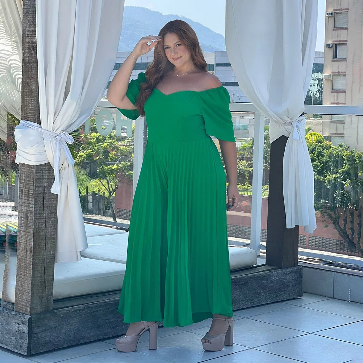 Maxy Pleated Jumpsuit Female Off Shoulder Clothing Women One Piece Outfit Wide Leg Pant 2023 Summer, Autumn, Elegant, Jumpsuit